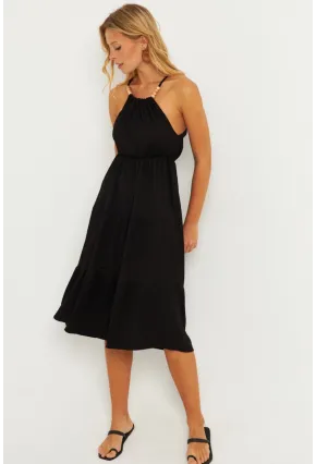 Kadın Siyah Boncuk Detaylı Bürümcük Midi Elbise HO52