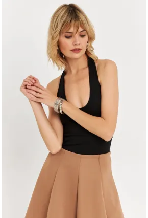 Kadın Siyah Boyun Askılı Crop Bluz TF69