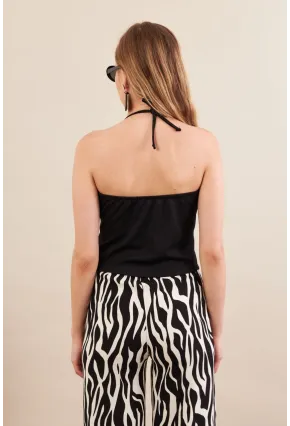 Kadın Siyah Boyun Bağlamalı Düğmeli Yelek FLU7304