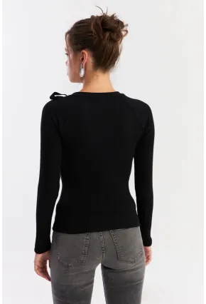 Kadın Siyah Boyun Bağlamalı Kaşkorse Bluz EY2930