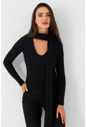 Kadın Siyah Boyun Bağlamalı Kaşkorse Bluz EY2986