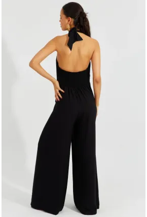 Kadın Siyah Boyundan Bağlamalı Gipeli Salaş Tulum BK1660