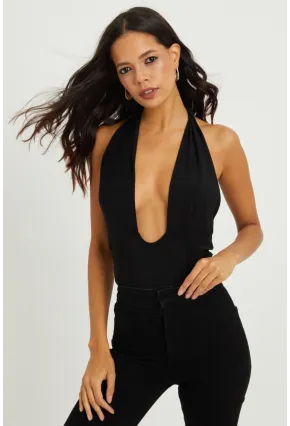 Kadın Siyah Boyundan Bağlamalı Sırtı Açık Body B203-9