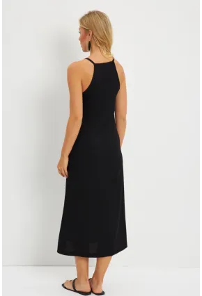 Kadın Siyah Bürümcük Halter Yaka Midi Elbise DMR166