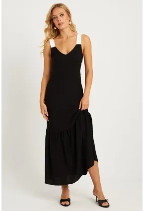 Kadın Siyah Bürümcük Kontrast Midi Elbise EY2829