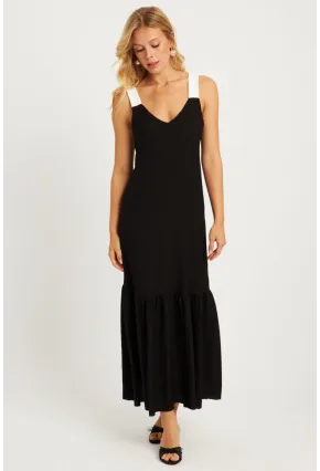 Kadın Siyah Bürümcük Kontrast Midi Elbise EY2829