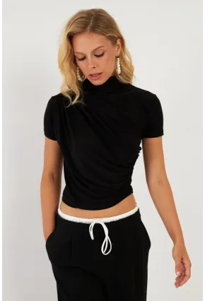 Kadın Siyah Büzgülü Bluz LPP1287