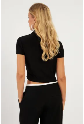 Kadın Siyah Büzgülü Bluz LPP1287