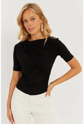 Kadın Siyah Büzgülü Bluz YZ623