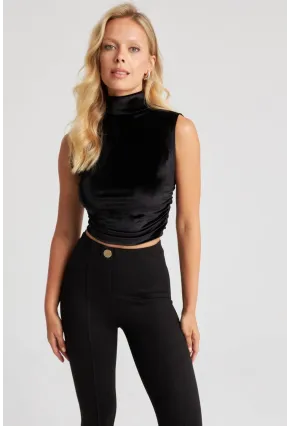 Kadın Siyah Büzgülü Kadife Bluz B228