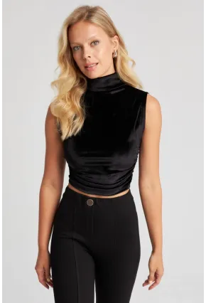 Kadın Siyah Büzgülü Kadife Bluz B228