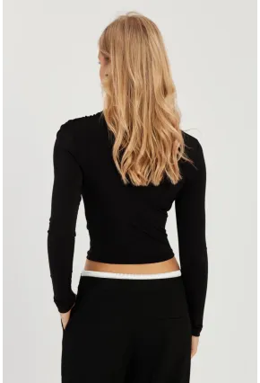 Kadın Siyah Büzgülü Kısa Bluz MEN2023-90