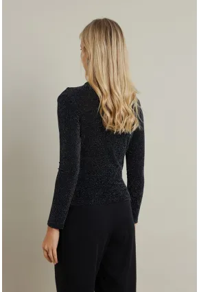 Kadın Siyah Büzgülü Simli Bluz ELT3568