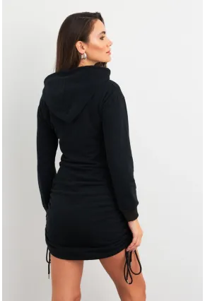 Kadın Siyah Büzgülü Sweat Elbise XC8101