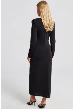 Kadın Siyah Büzgülü Yırtmaçlı Maxi Elbise BK272115