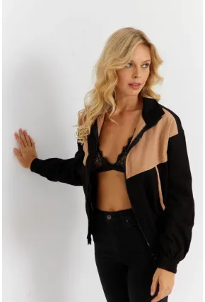 Kadın Siyah-Camel Denim Ceket İS3905-9