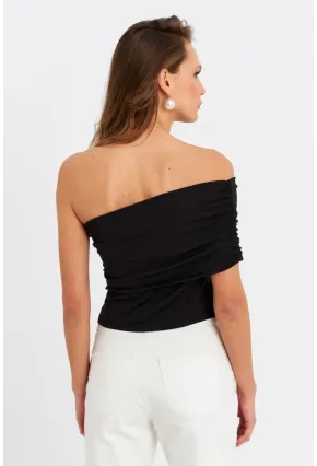 Kadın Siyah Çapraz Crop Bluz B4074-90