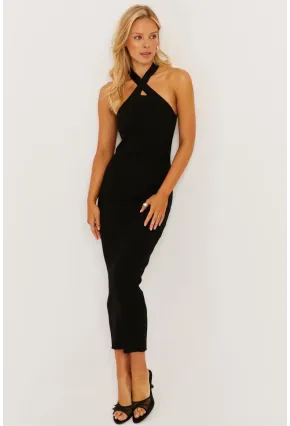 Kadın Siyah Çapraz Yaka Triko Elbise YZ630