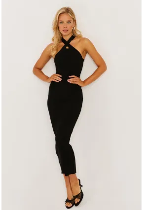 Kadın Siyah Çapraz Yaka Triko Elbise YZ630