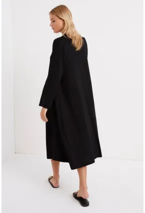 Kadın Siyah Cepli Maxi Hırka LV148