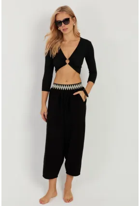 Kadın Siyah Cepli Şalvar Pantolon ÖM1203