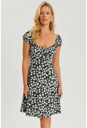 Kadın Siyah Çiçekli Mini Elbise GÇ165