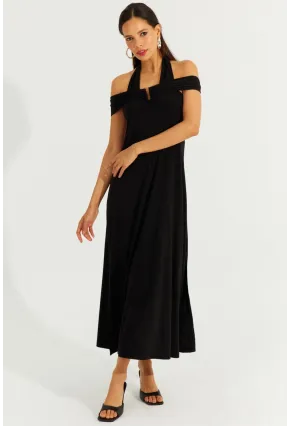 Kadın Siyah Çift Askılı Maxi Elbise BK261084
