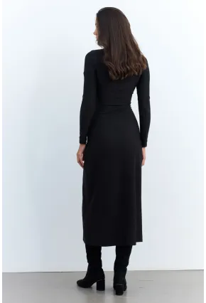 Kadın Siyah Çift Fermuarlı Maxi Elbise ELT4039