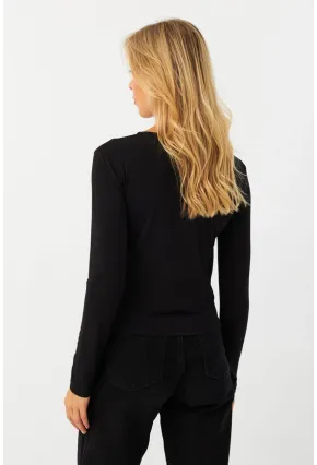 Kadın Siyah Çıtçıt Kapamalı Bluz RLO3032