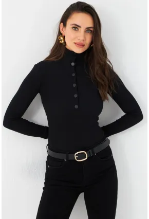 Kadın Siyah Çıtçıtlı Kaşkorse Bluz EY2983