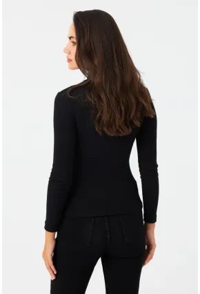 Kadın Siyah Çıtçıtlı Kaşkorse Bluz EY2983