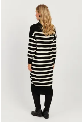 Kadın Siyah Çizgili Balıkçı Triko Midi Elbise MSF2539