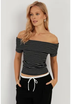 Kadın Siyah Çizgili Madonna Bluz YZ1001