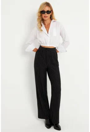 Kadın Siyah Çizgili Pantolon ELT0011