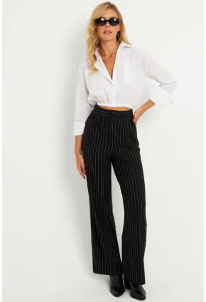 Kadın Siyah Çizgili Pantolon ELT0011