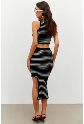 Kadın Siyah Çizgili Yırtmaçlı Alt Üst Takım KZ2468