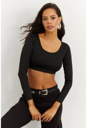 Kadın Siyah Crop Bluz CG261