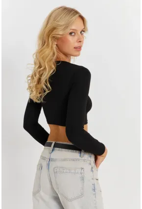 Kadın Siyah Crop Bluz CG367