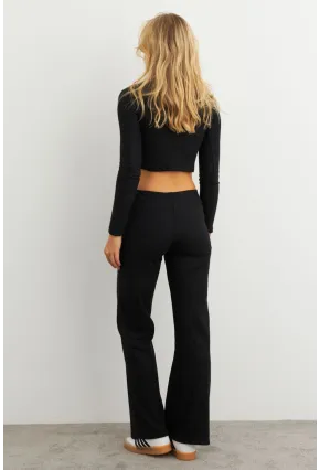 Kadın Siyah Crop Üstlü İkili Pantolon Takım XL10052