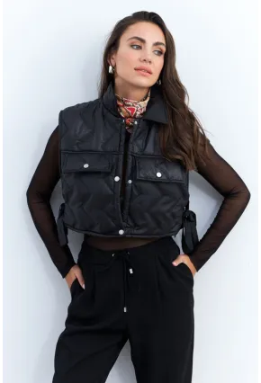 Kadın Siyah Crop Yelek İS808