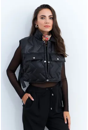 Kadın Siyah Crop Yelek İS808