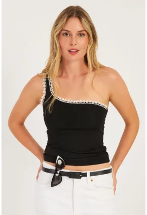 Kadın Siyah Dantel Detaylı Bluz EY2770