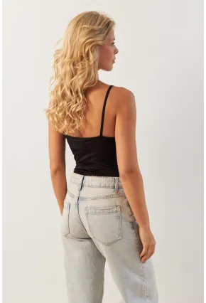 Kadın Siyah Dantel Detaylı Çıtçıtlı Body RK41