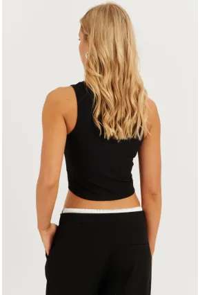 Kadın Siyah Dantel Detaylı Crop Bluz CY446