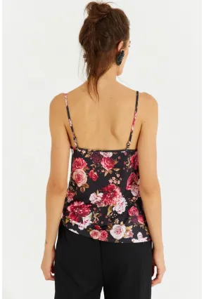 Kadın Siyah Dantelli Askılı Çiçekli Bluz LPP1227