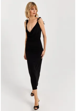 Kadın Siyah Degaje Maxi Elbise HOR0071