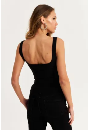 Kadın Siyah Degaje Yaka Askılı Atlet GÇ199