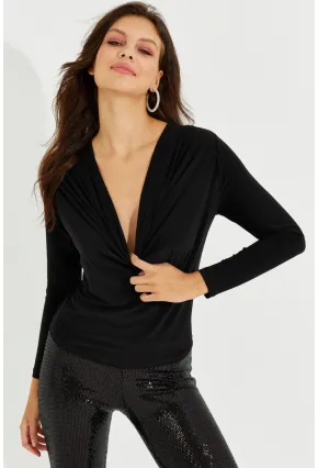 Kadın Siyah Degaje Yaka Bluz LPP1234