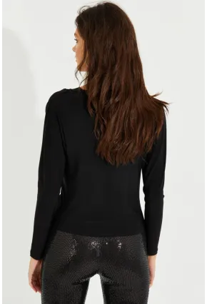 Kadın Siyah Degaje Yaka Bluz LPP1234