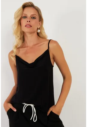 Kadın Siyah Degaje Yaka Bluz LPP1286